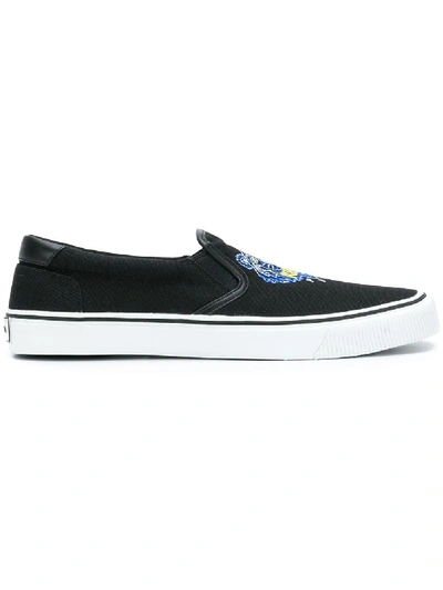 Kenzo Tiger Cotton Canvas Slip-on Sneakers In Black