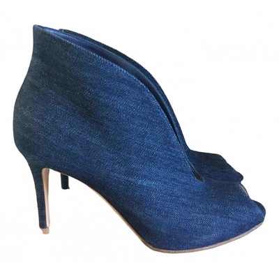 Pre-owned Gianvito Rossi Cloth Open Toe Boots In Blue