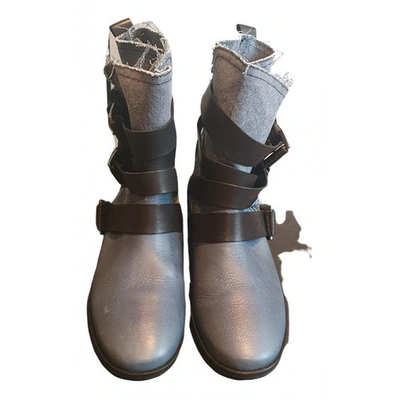 Pre-owned Maje Leather Ankle Boots In Grey