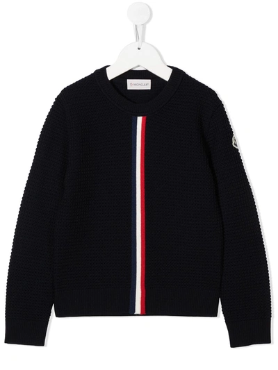Moncler Unisex Waffle Knit Wool Sweater - Big Kid In Navy