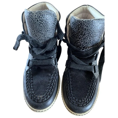 Pre-owned Sandro Amandine Leather Trainers In Black