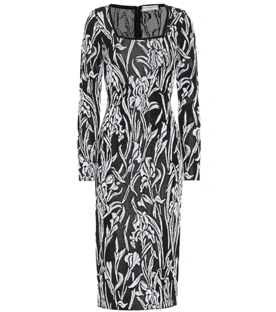 Givenchy Floral Jacquard Long Sleeve Midi Sweater Dress In Black And White