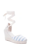 Soludos Wedge Lace-up Espadrille Sandal In White/ Blue