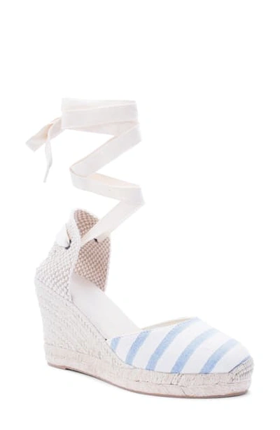 Soludos Wedge Lace-up Espadrille Sandal In White/ Blue