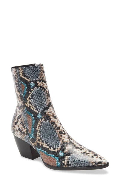 Matisse Caty Western Pointed Toe Bootie In Blue Snake Print Leather