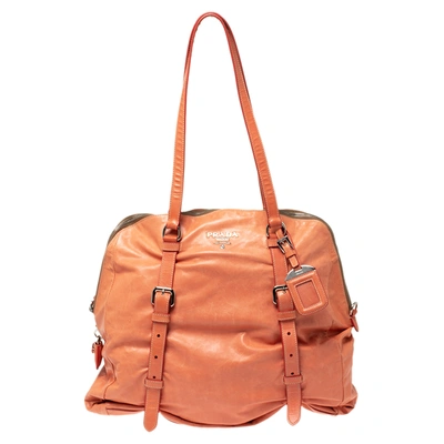 Pre-owned Prada Pomelo Leather New Look Satchel In Orange