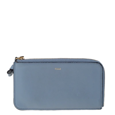 Pre-owned Chloé Powder Blue Leather Zip Card Holder