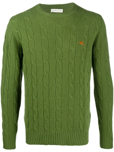 Etro Long Sleeve Embroidered Logo Jumper In Green
