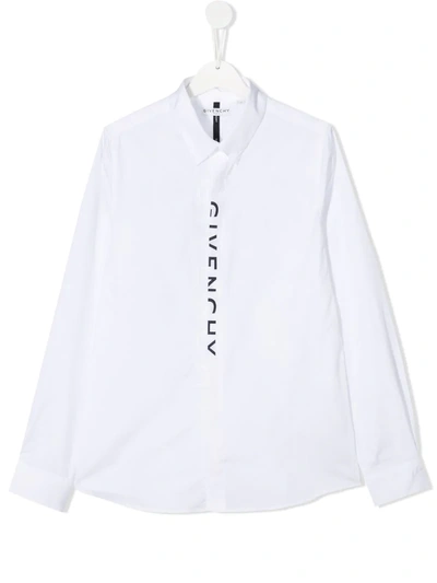 Givenchy Teen Logo-print Long-sleeved Shirt In Bianco