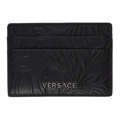 Versace Logo Baroque Leather Card Holder In D41e Black