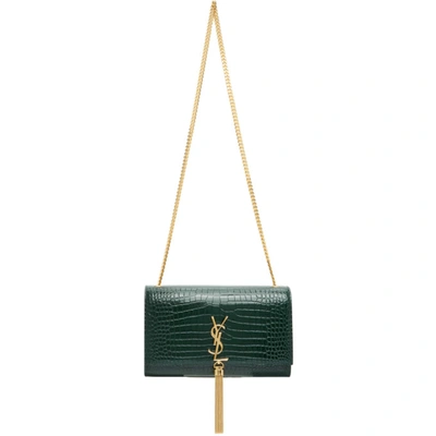 Saint Laurent Green Croc Medium Kate Tassel Wallet Bag In 3144 Green