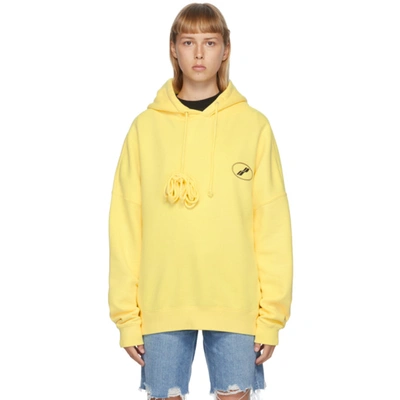 We11 Done Yellow Oversized Bleached Logo Hoodie