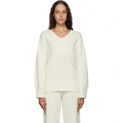 Arch The Off-white Cashmere And Wool V-neck Sweater In Ivory