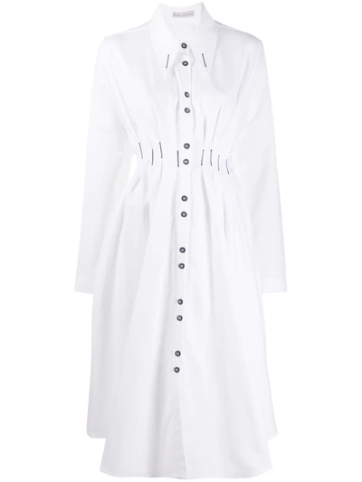 Palmer Harding Escen Embroidered Cotton Pique Pleated Dress In White