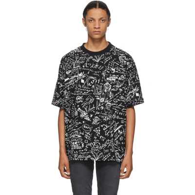 Marcelo Burlon County Of Milan Black Sketches T-shirt In Black White