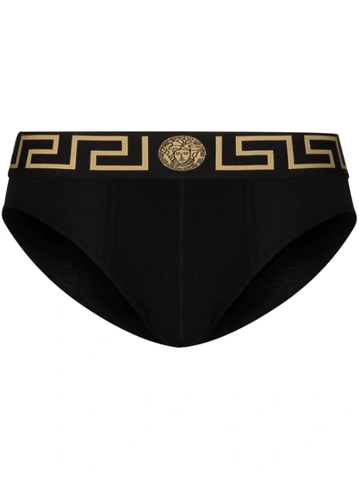 Versace Greca Border Swim Trunks In Black