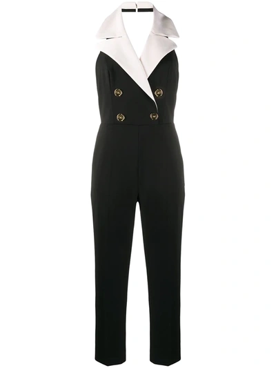 Elisabetta Franchi Sleeveless Crepe Crop Jumpsuit In Black