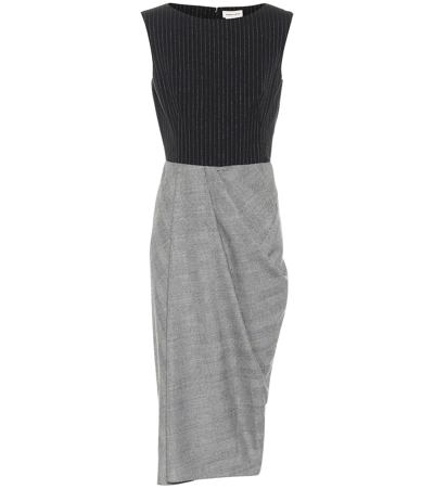 Alexander Mcqueen Pinstripe And Checked Wool-blend Midi Dress In Black/ivory