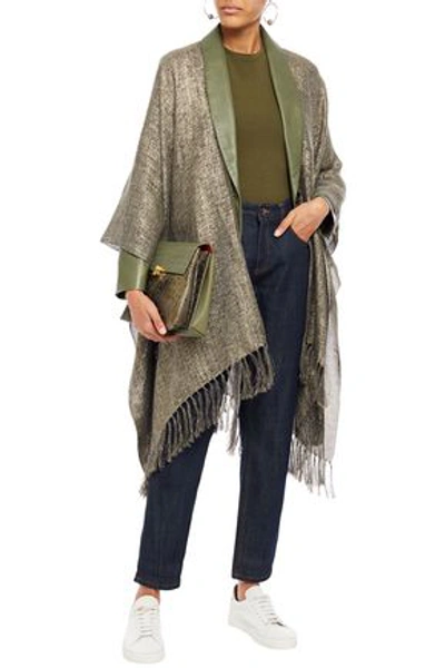 Brunello Cucinelli Fringed Metallic Gauze Wrap In Dark Green