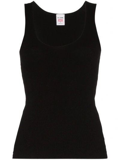 Re/done 60s Scoop-neck Cotton-jersey Tank Top In Black
