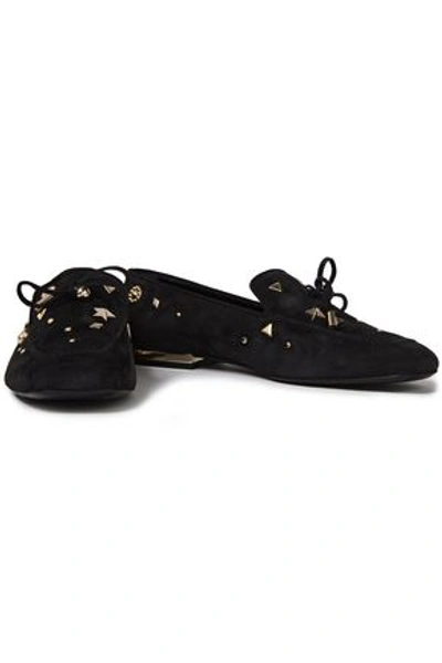 Roger Vivier Embellished Bow-detailed Suede Loafers In Black