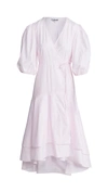 Ganni Puff Sleeve Organic Cotton High/low Wrap Dress In Cherry Blossom