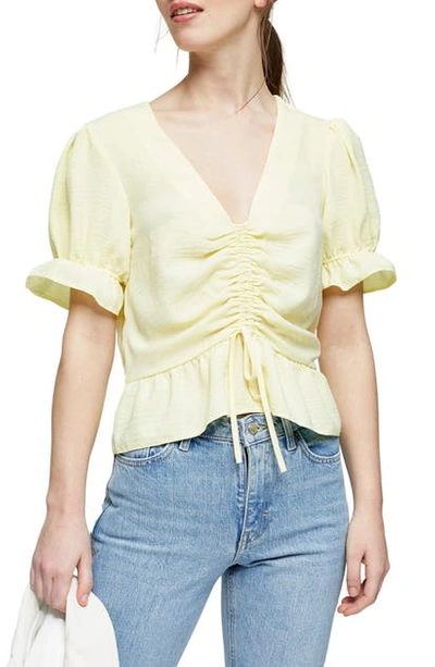 Topshop Margot Ruched Top In Light Yellow