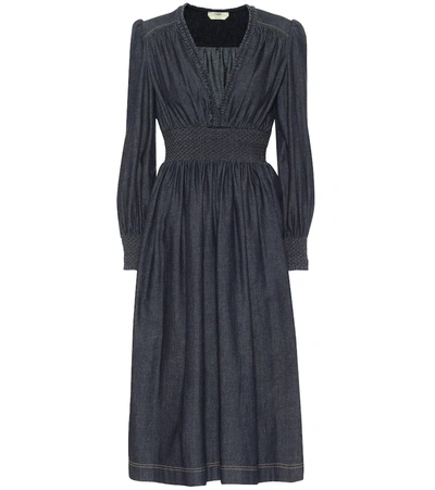 Fendi Cotton-chambray Midi Dress In Blue