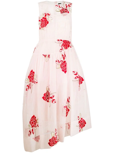 Simone Rocha Women's Floral-embroidered Asymmetric Tulle Dress