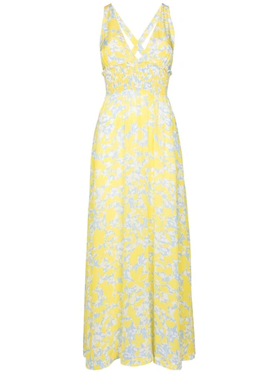 Heidi Klein Cancun Floral Print Silk Maxi Dress In Yellow