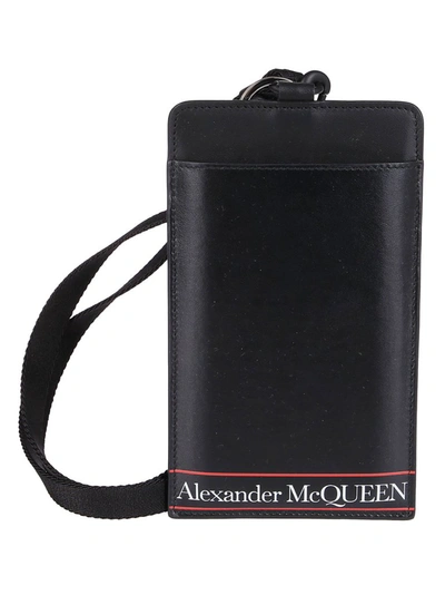 Alexander Mcqueen Logo Print Strapped Cardholder In Black