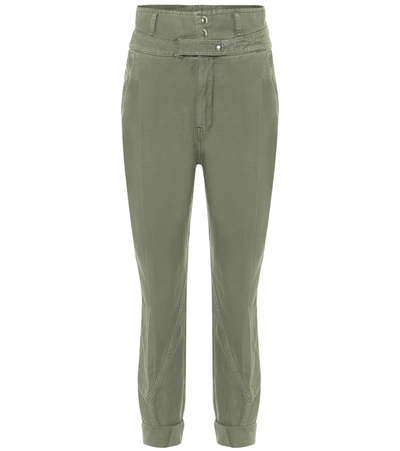 Frame Cropped Belted Cotton-canvas Tapered Trousers In Green