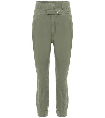 Frame Cropped Belted Cotton-canvas Tapered Pants In Green