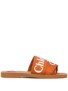 Chloé Woody Canvas Sandals In Brown