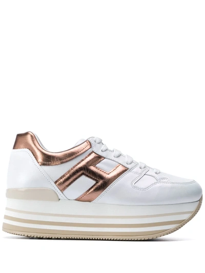 Hogan Maxi H222 Leather Platform Trainers In White