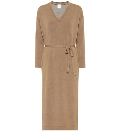 Max Mara Calamai Wool Midi Dress In Brown