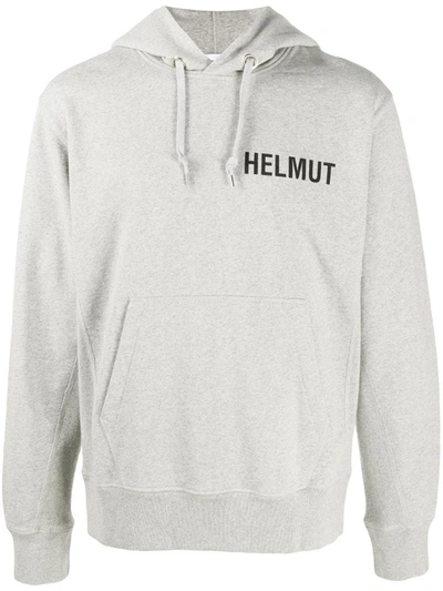 Helmut Lang Long Sleeve Printed Logo Hoodie In Grey