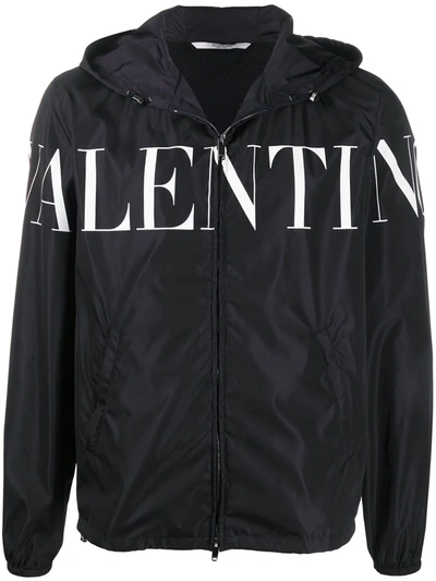 Valentino Black Logo-print Hooded Shell Jacket