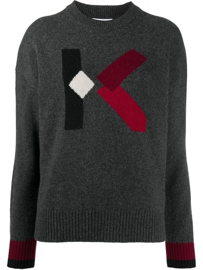 Kenzo Jacquard Logo Detail Jumper In Grey