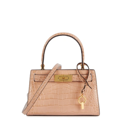 Tory Burch Lee Radziwill Petite Almond Leather Top Handle Bag In Sand