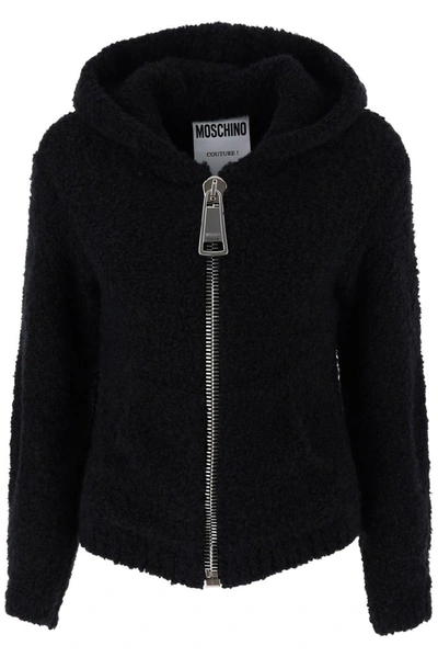 Moschino Boucle Cardigan With Maxi Zip In Black