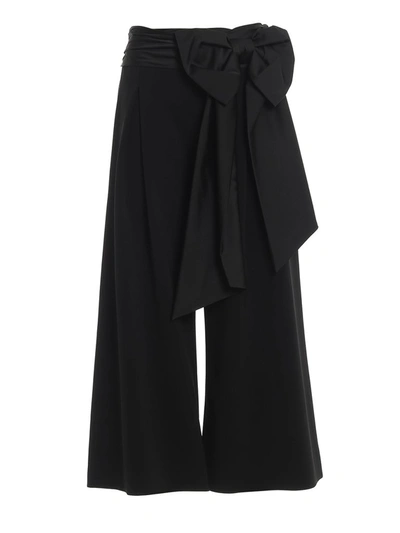 Moschino Silk Maxi Bow Palazzo Trousers In Black