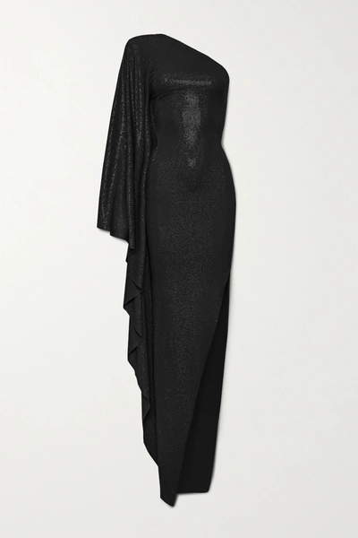 Alexandre Vauthier One-shoulder Crystal-embellished Stretch-jersey Gown In Black