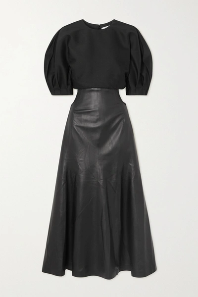 Gabriela Hearst Monod Cutout Wool-blend And Leather Midi Dress In Black