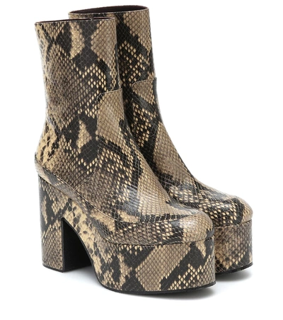 Dries Van Noten Snake-effect Leather Platform Ankle Boots In Beige