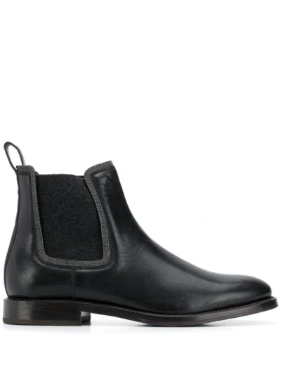 Brunello Cucinelli Bead-embellished Cashmere-trimmed Leather Chelsea Boots In Black