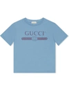 Gucci Kids' Logo Vintage Print Cotton Jersey T-shirt In Blue