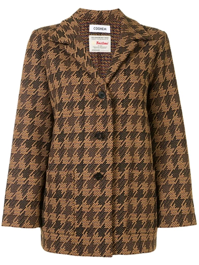 Coohem Dogtooth Knit Jacket In Brown