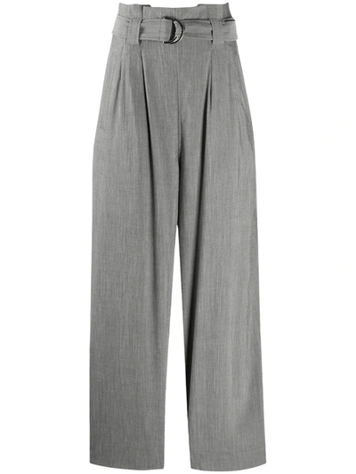 Ganni High Waist Belted Suiting Pants In Grey