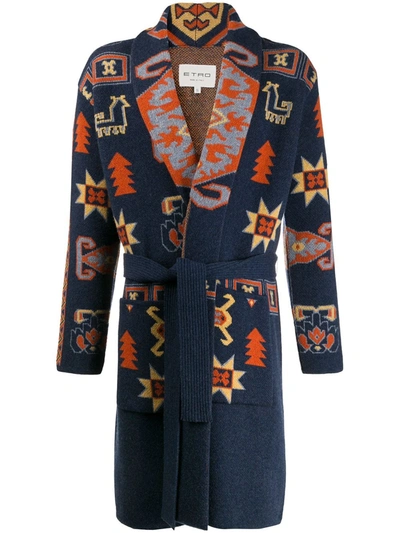 Etro Jacquard-pattern Long Cardigan In Blue